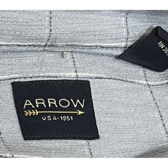 Arrow Shirt Short Sleeve Button Up Collar Blue Plaid Cotton Men XL Career Work - Picture 3 of 3